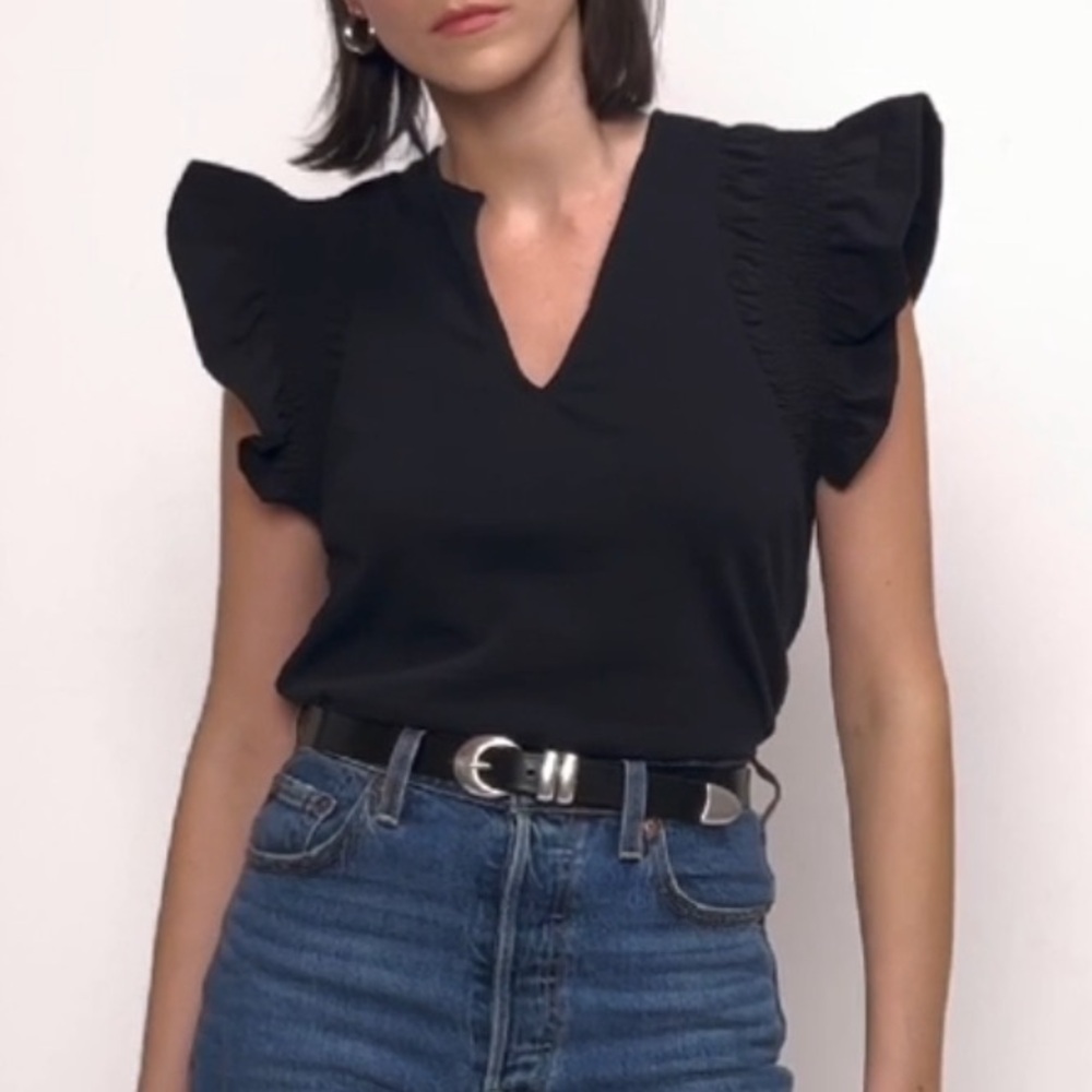 Nation LTD Christa Ruffle Sleeve V-Neck Top